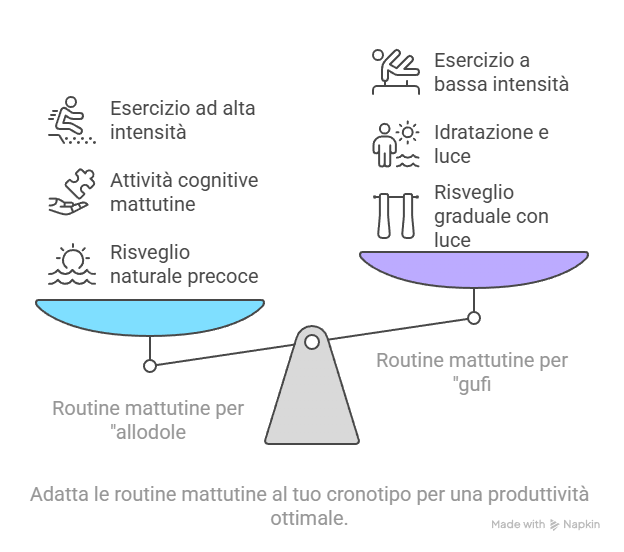 Adatta le routine mattutine al tuo cronotipo per una produttività ottimale.